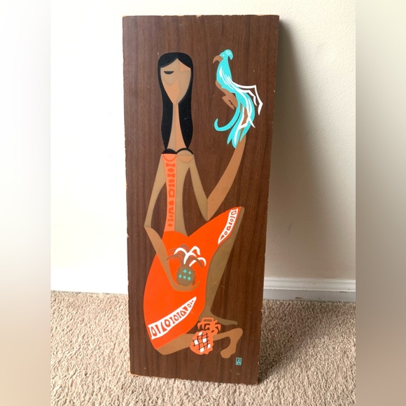 Vintage Other - Vintage MCM Art Hand Painted Calypso Dancer Wall Plaque Tiki Decor 8” x 21”
